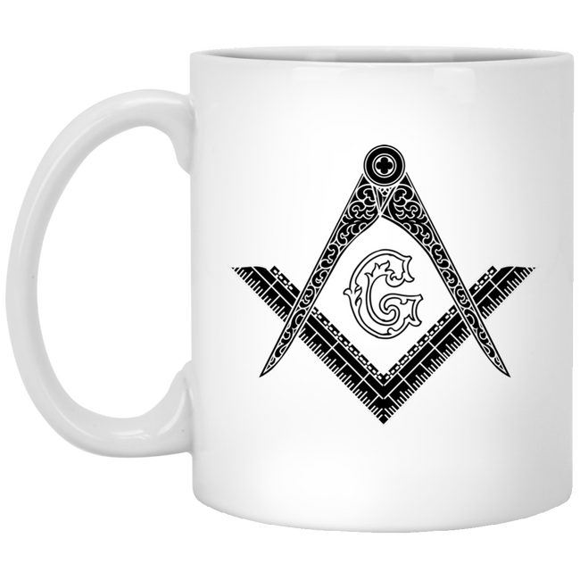 Square & Compass White Mug (Black Logo)