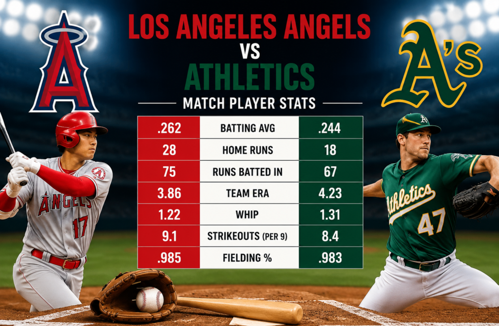 Los Angeles Angels vs Athletics Match Player Stats