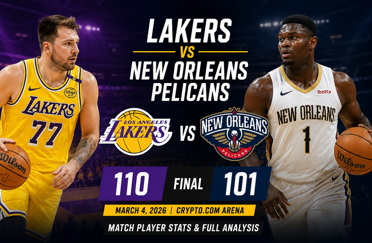 Lakers vs New Orleans Pelicans Match Player Stats