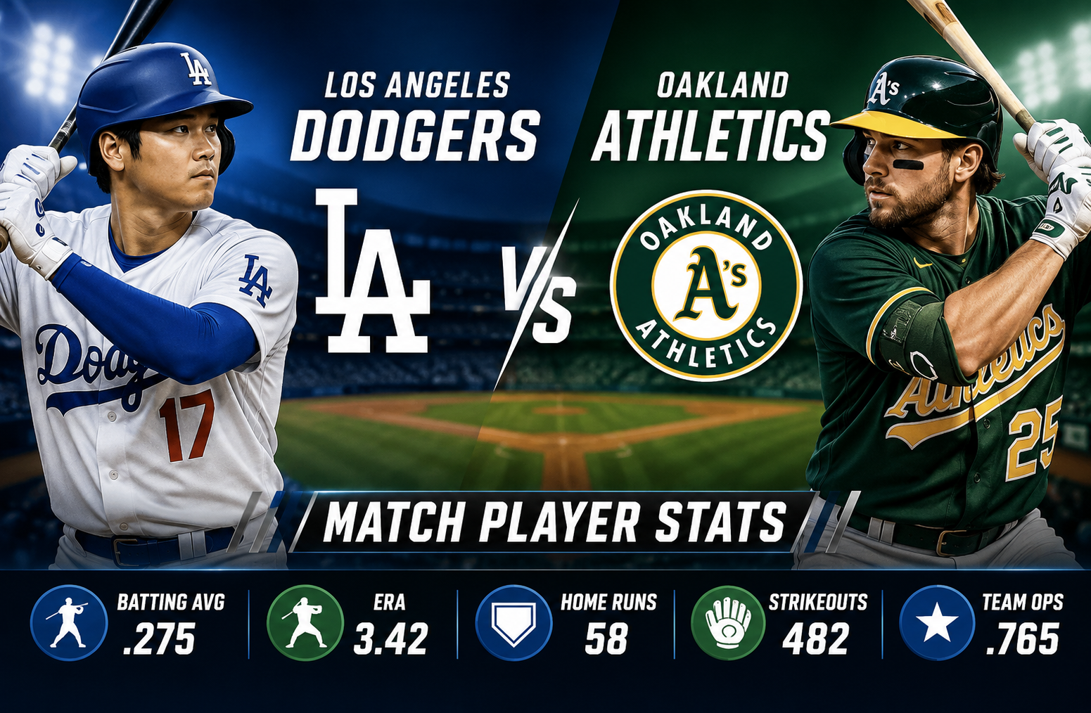 Los Angeles Dodgers vs Athletics Match Player Stats