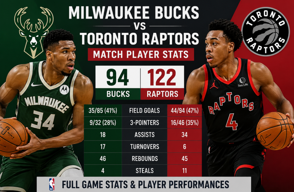 Milwaukee Bucks vs Toronto Raptors Match Player Stats