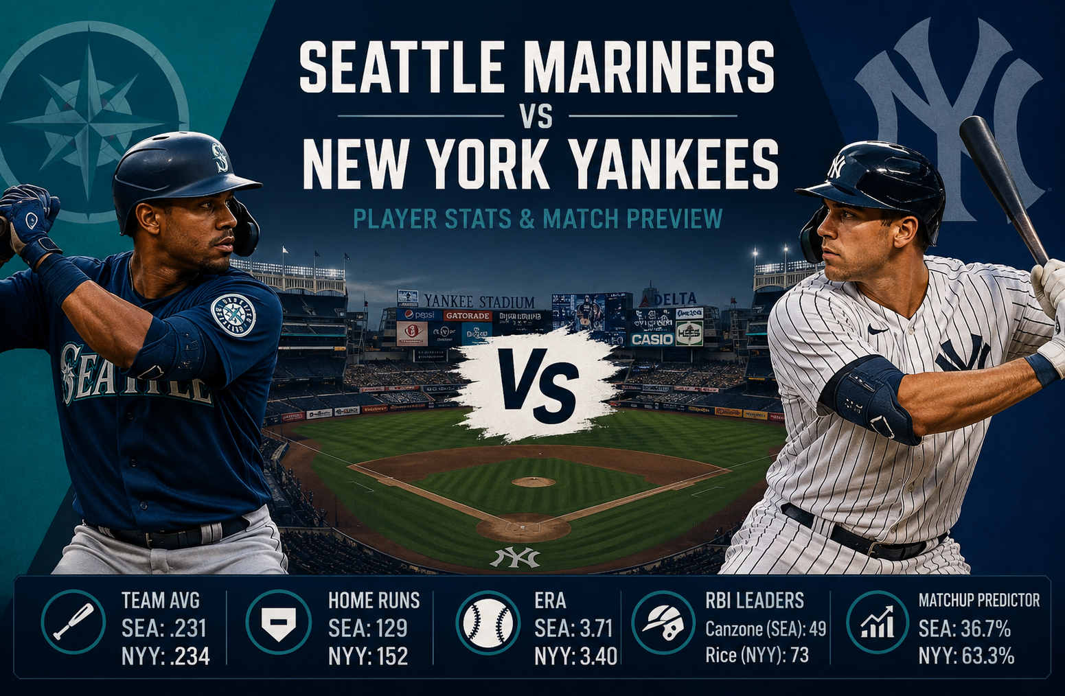 Seattle Mariners vs New York Yankees Match Player Stats