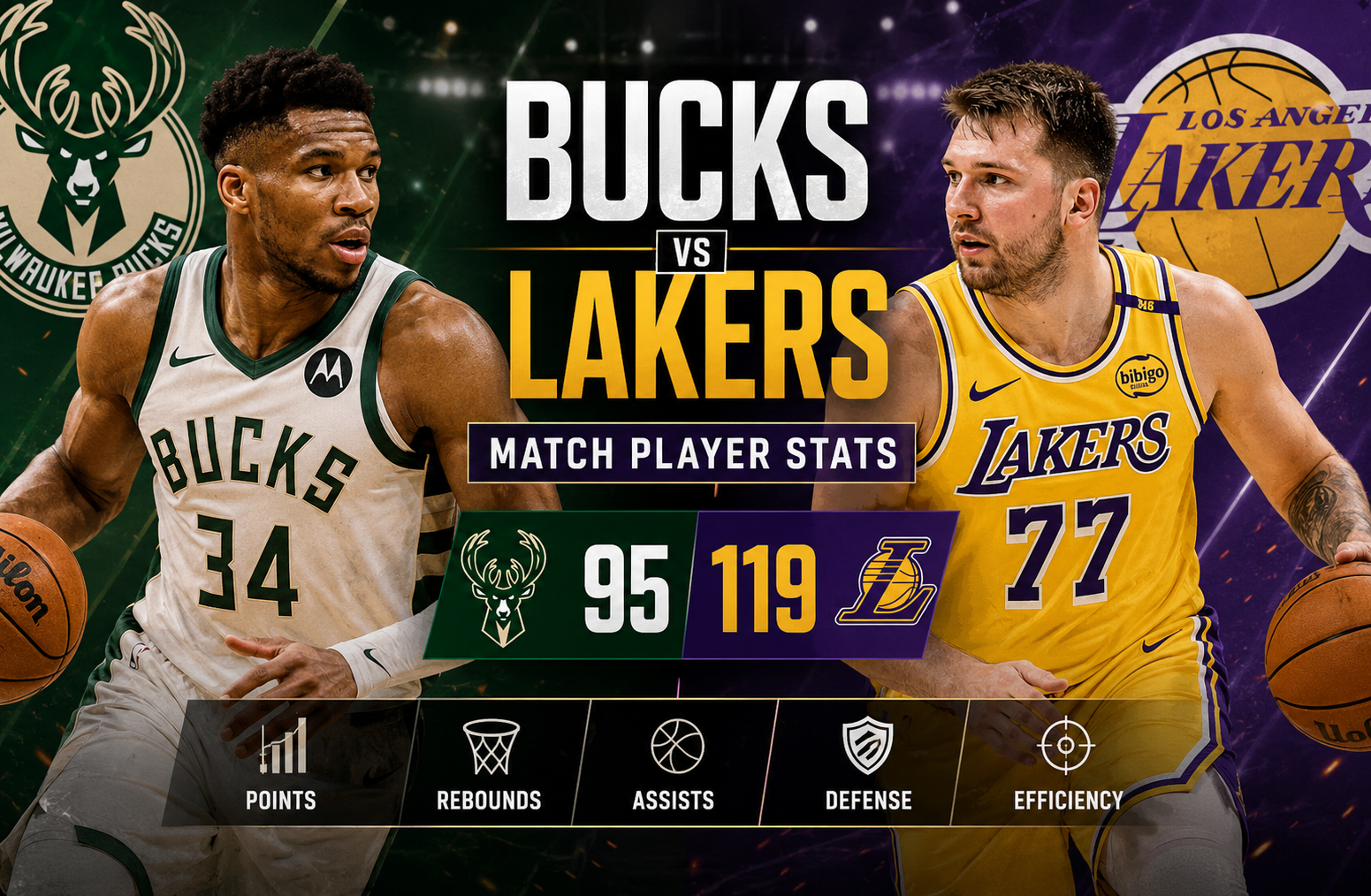 Milwaukee Bucks vs Lakers Match Player Stats