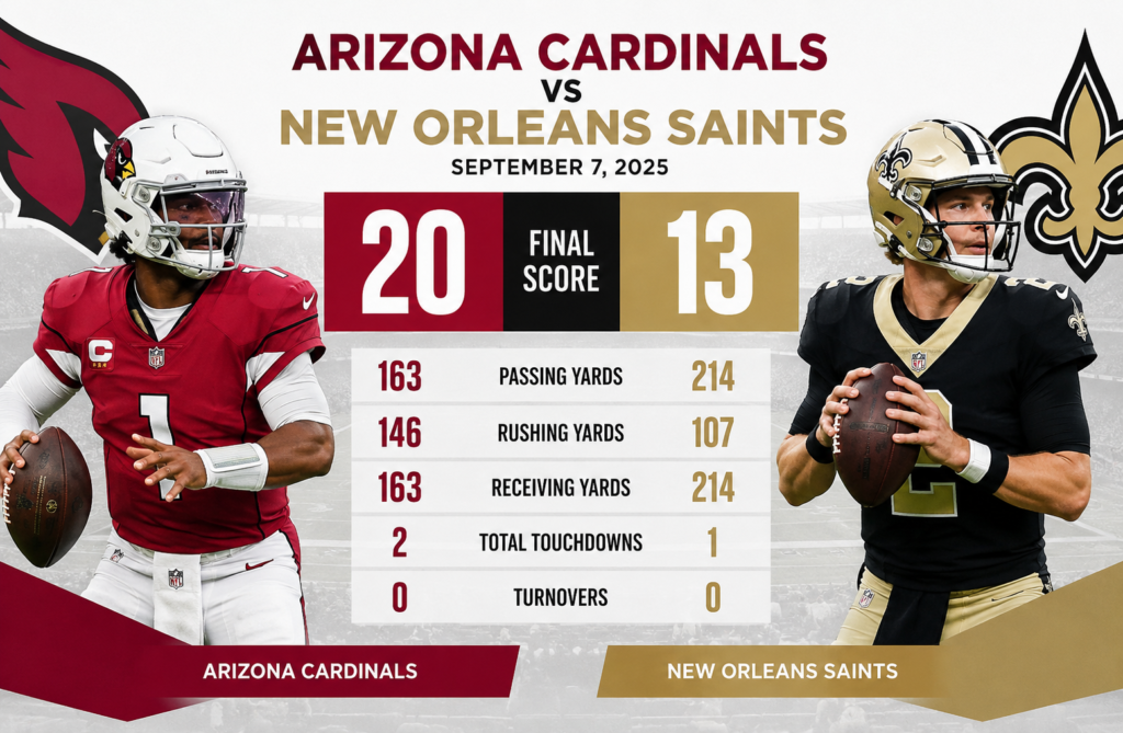 Arizona Cardinals vs New Orleans Saints Match Player Stats