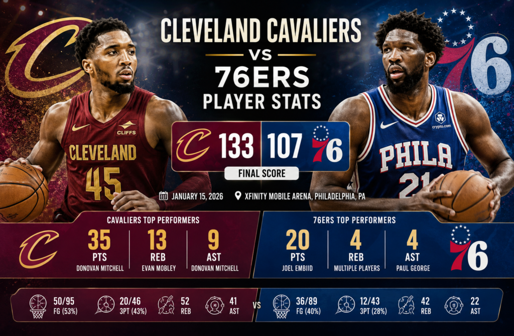 cleveland cavaliers vs 76ers match player stats