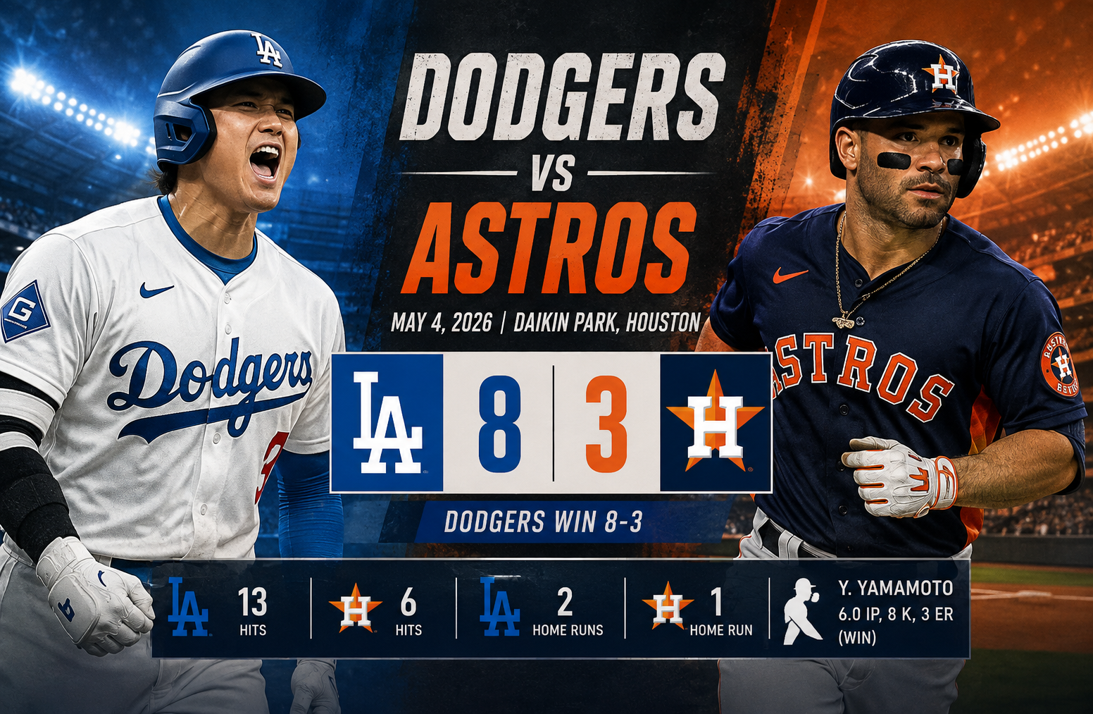 dodgers vs houston astros match player stats