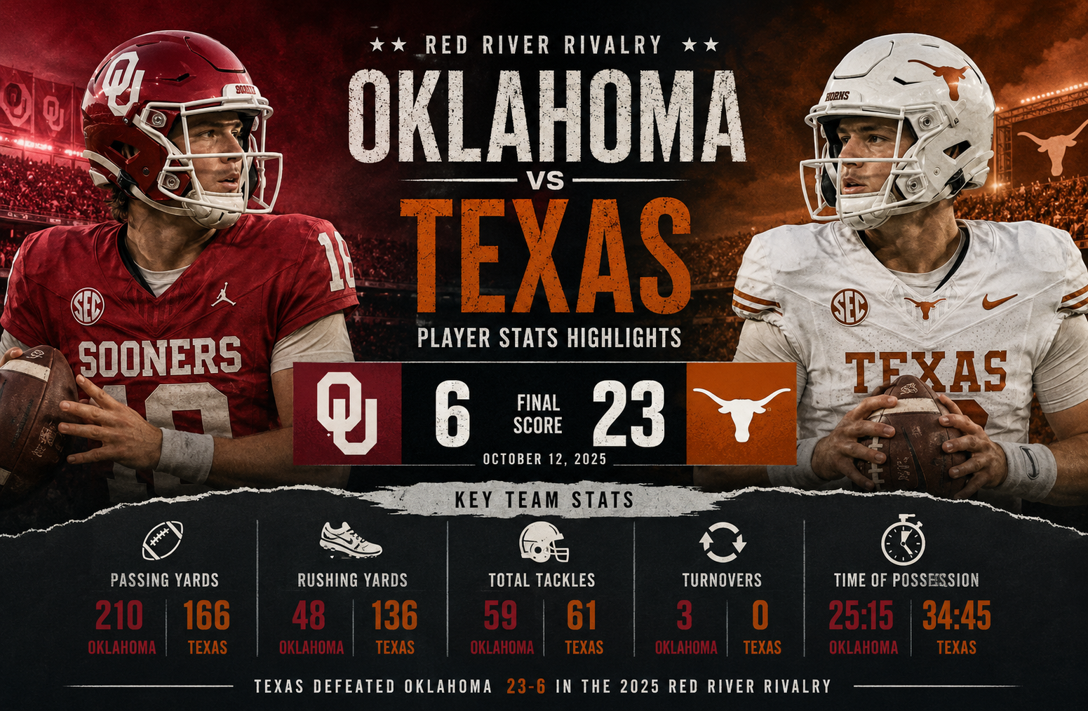 oklahoma sooners football vs texas longhorns football match player stats