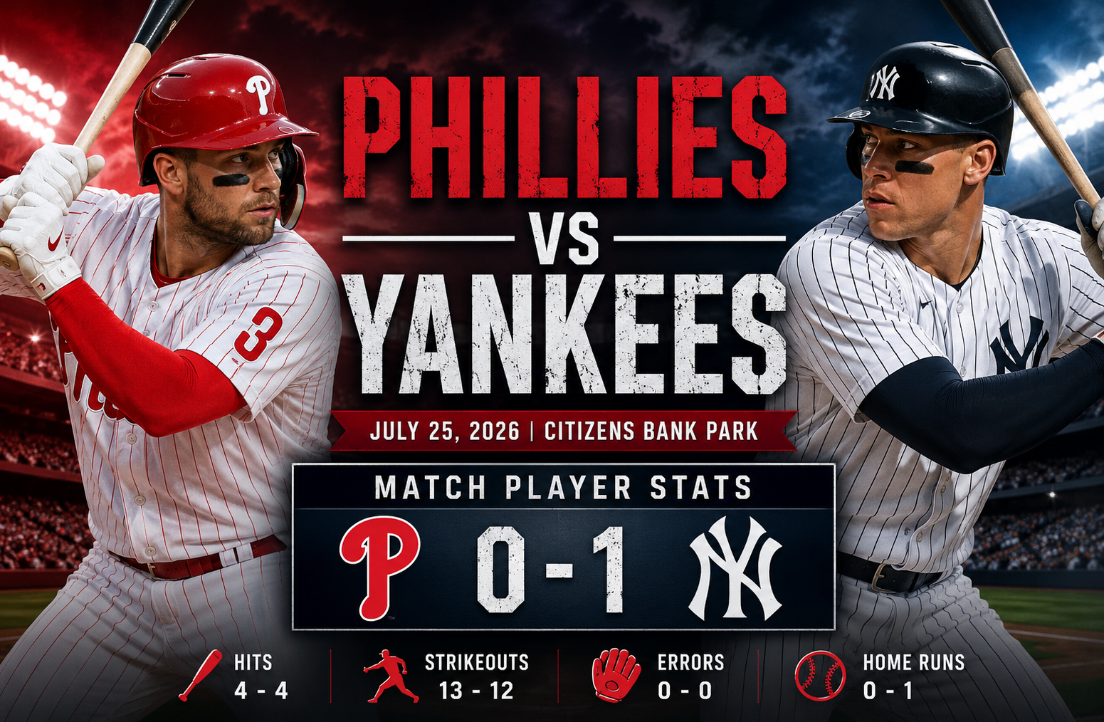 phillies vs new york yankees match player stats