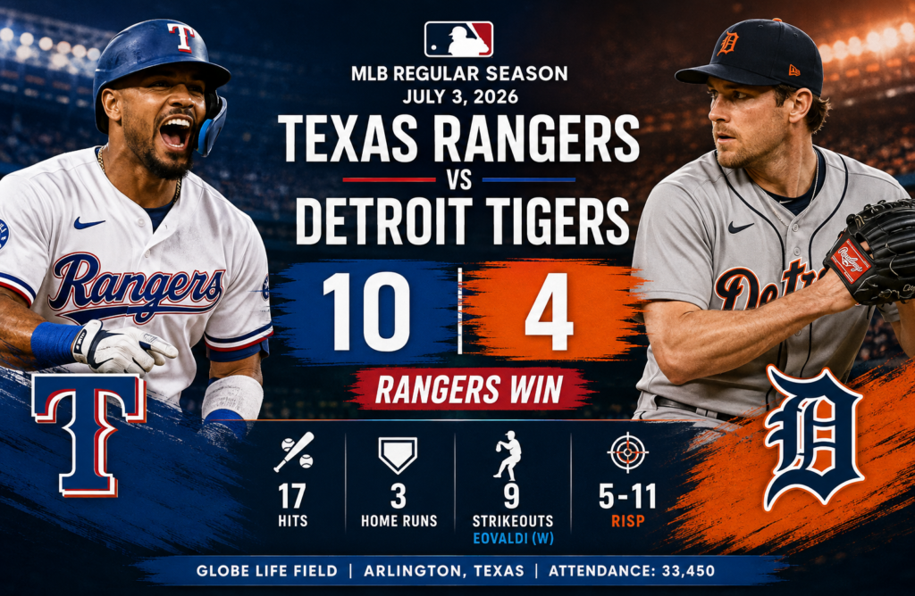 texas rangers vs detroit tigers match player stats
