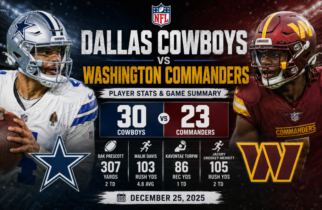 washington commanders vs dallas cowboys match player stats