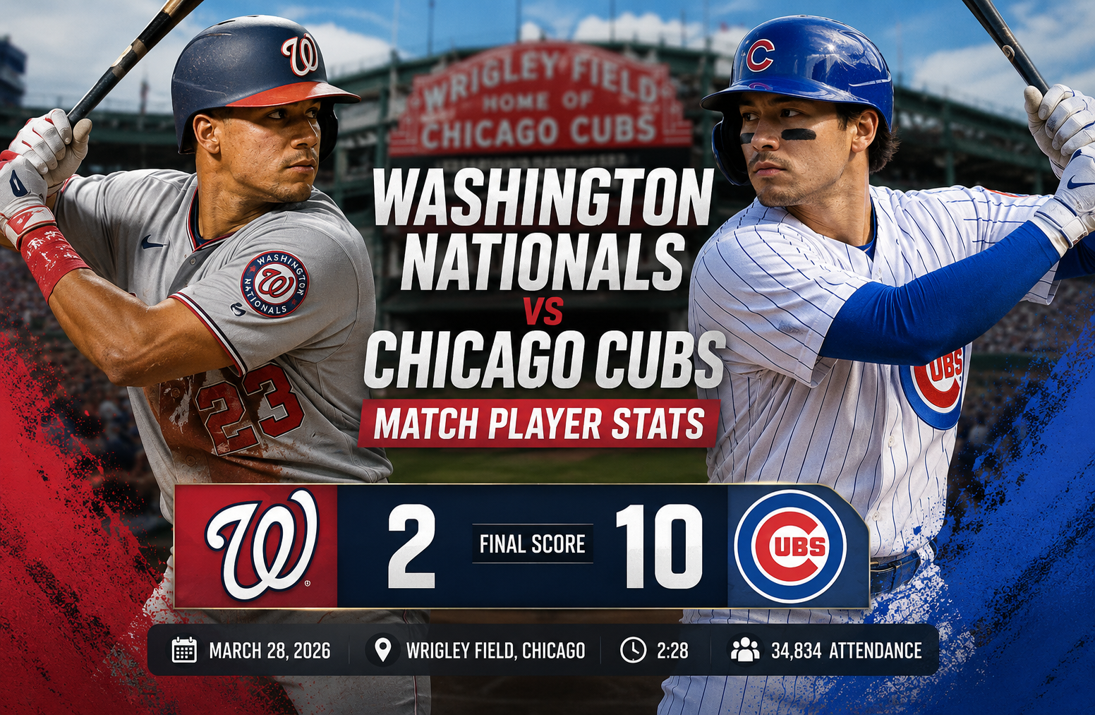 washington nationals vs chicago cubs match player stats