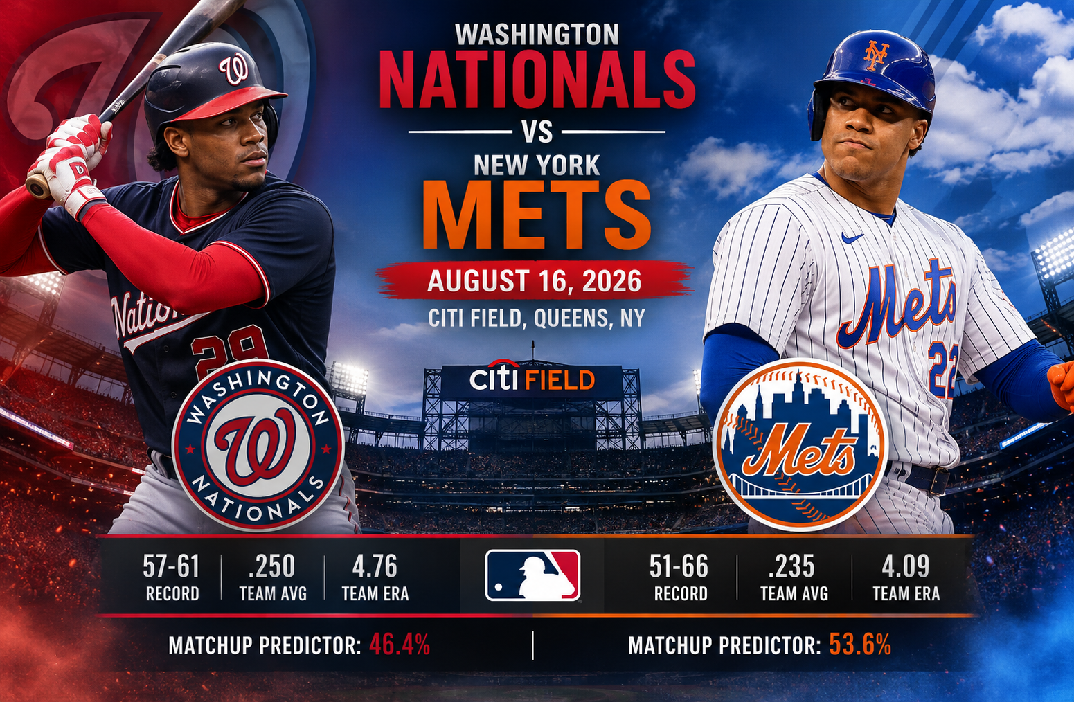 washington nationals vs mets match player stats