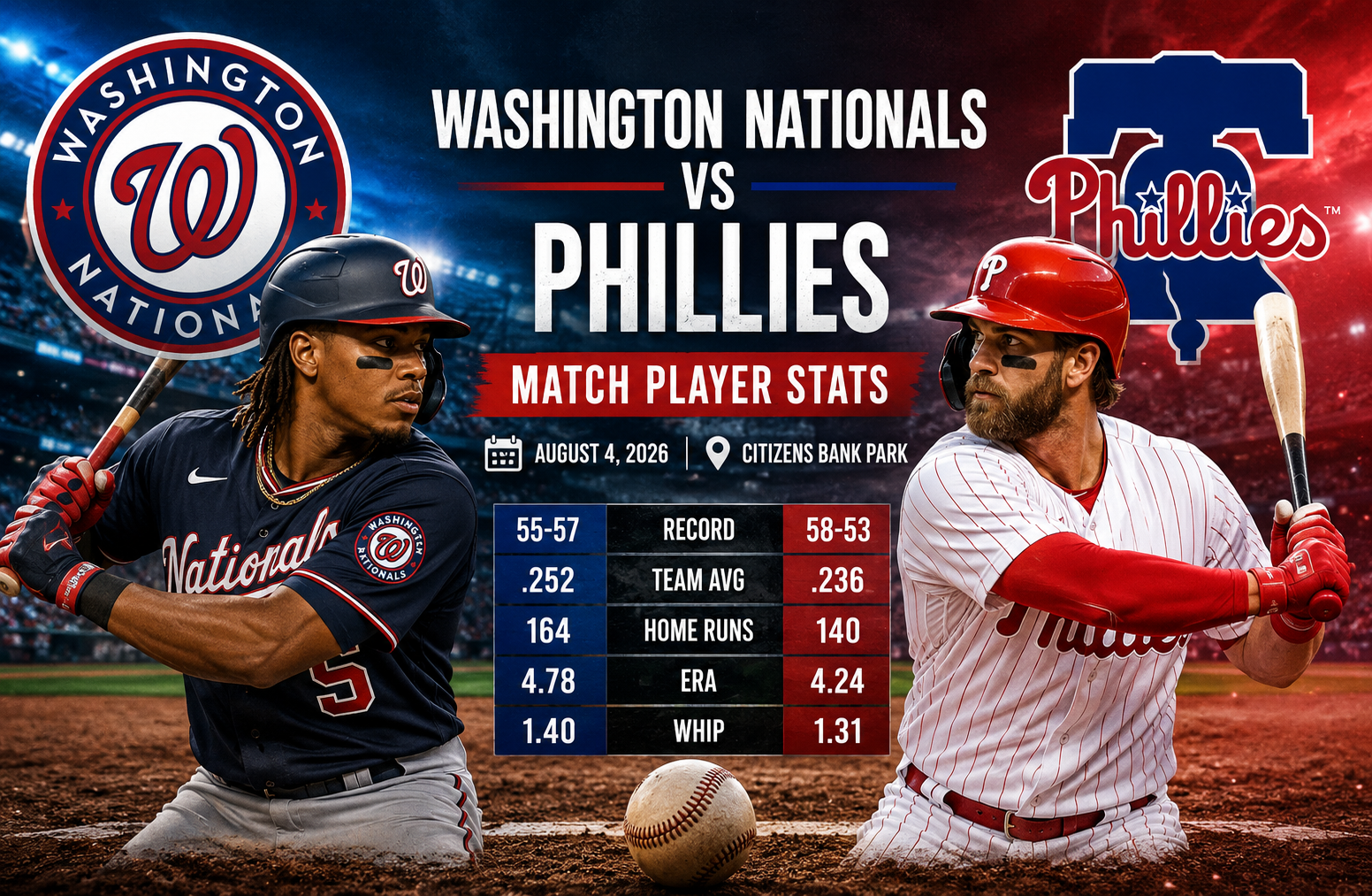 washington nationals vs phillies match player stats